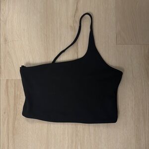 ZARA Black Asymmetrical Ribbed Crop Top M